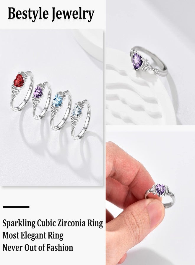 Bestyle Birthstone Celtic Heart Ring for Women, 925 Sterling Silver Adjustable Claddagh Rings, Amethyst Irish Wedding Band Promise Engagement Ring Jewelry Gift (Feb Celtic) - Image 3